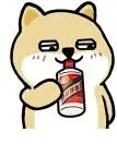 Cartoon light-brown cat holding a red beverage can and looking amused.