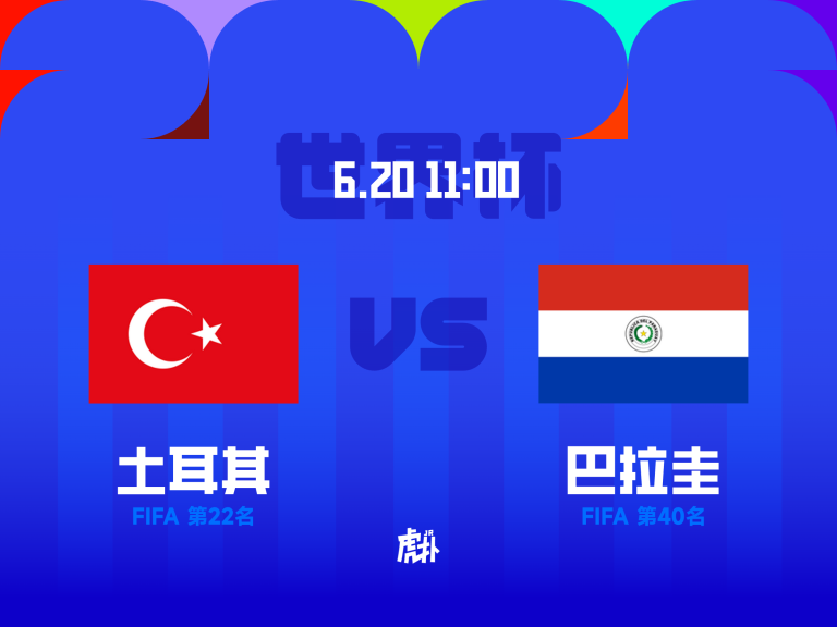 Graphic announcing a FIFA event with the Turkish flag on the left and Paraguayan flag on the right, over a blue background with date/time text in white.