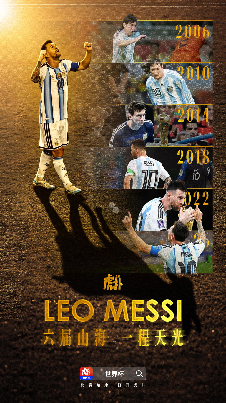 Collage poster of Lionel Messi across years 2006 to 2022, with bold 'LEO MESSI' text at the bottom