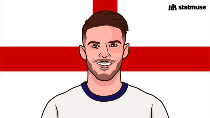Cartoon portrait of a smiling man in a white shirt with a blue collar, set against a red-and-white England flag background.
