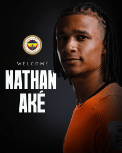 Welcome poster featuring Nathan Are: close-up portrait in an orange jersey with club badge on dark background and large 'NATHAN ARE' text portion beneath the word 'WELCOME'.