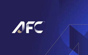 AFC logo on a dark blue gradient background with abstract blue geometric shapes on the right.