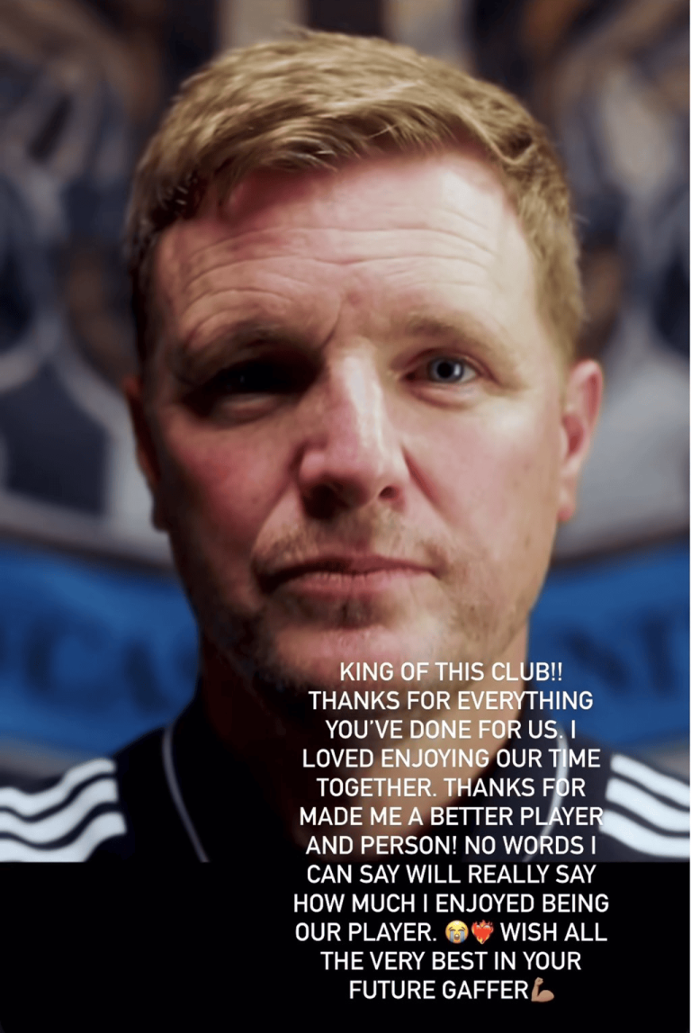 Close-up portrait of a man with blond hair; white text overlay conveys a heartfelt farewell message thanking the club and supporters.