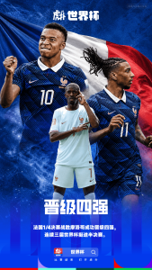 Promotional poster of French footballers in blue jerseys celebrating, with a waving French flag and bold white Chinese text above.